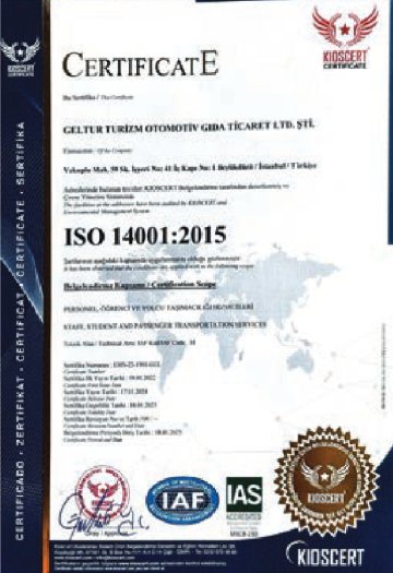 ISO 14001:2015 Çevre Yönetim Sistemi sertifikası