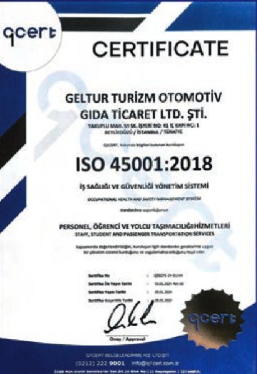 ISO 45001:2018 İş Sağlığı ve Güvenliği Yönetim Sistemi sertifikası